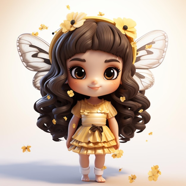 niña de dibujos animados con alas de mariposa y un vestido amarillo ai generativa