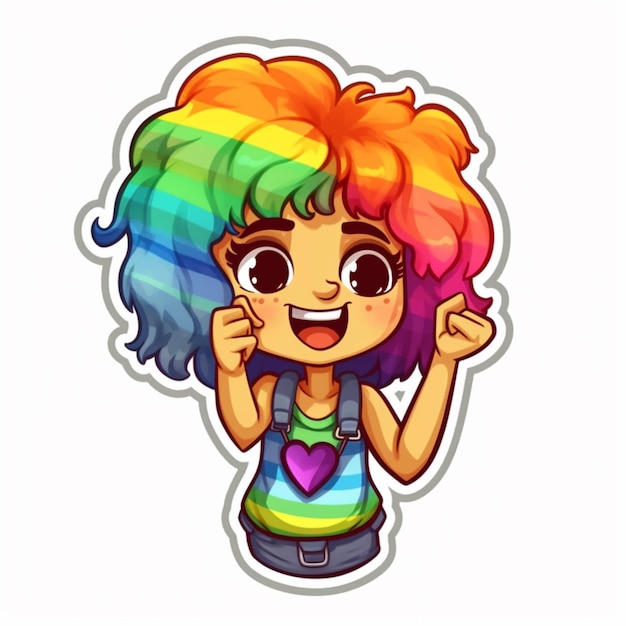 Niña de dibujos animados con cabello de arco iris y mochila generativa ai