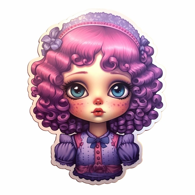 niña de dibujos animados con cabello morado y ojos azules con un vestido morado ai generativo