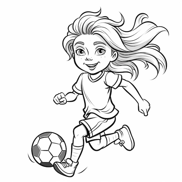 Una niña de dibujos animados está jugando al fútbol con un ai generativo de pelota