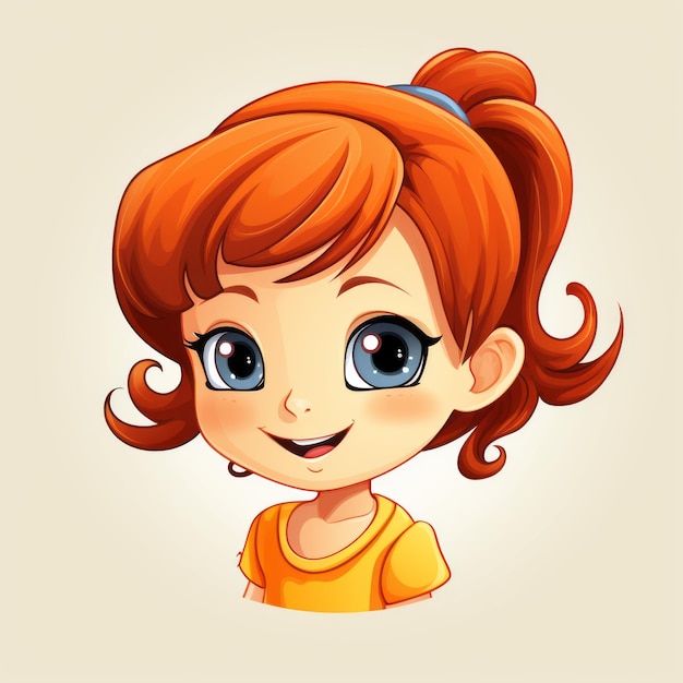Foto niña de dibujos animados con pelo rojo y ojos azules