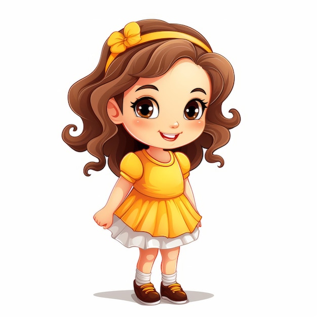 niña de dibujos animados con vestido amarillo