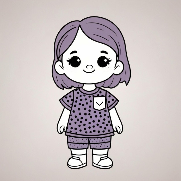 Niña de dibujos animados con vestido de puntos de polka