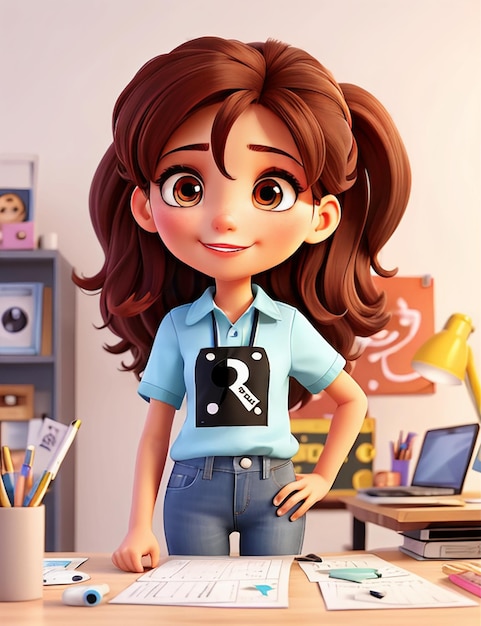 Niña diseñadora gráfica de estilo de animación 3D