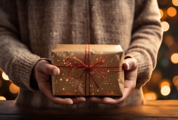 Foto una niña con dos regalos de navidad en sus manos creando un estado de ánimo de año nuevo