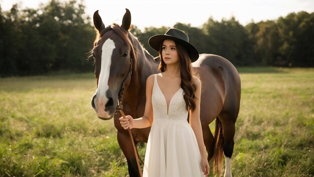 Foto niña elegante en una granja con un caballo