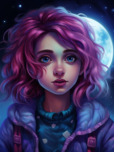 Niña Emo en la luna Ilustración fotográfica de Emo