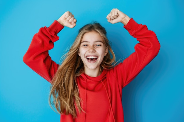 Niña emocionada celebra el éxito en la foto