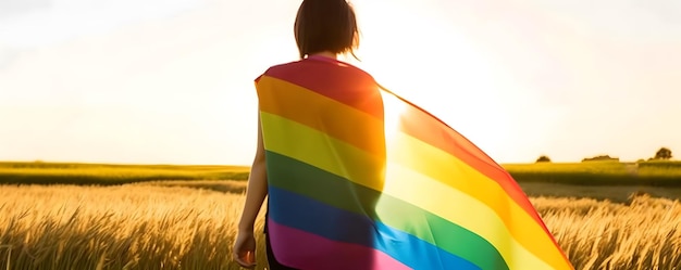 Niña envuelta en bandera del orgullo Concepto de orgullo LGBT generado por IA