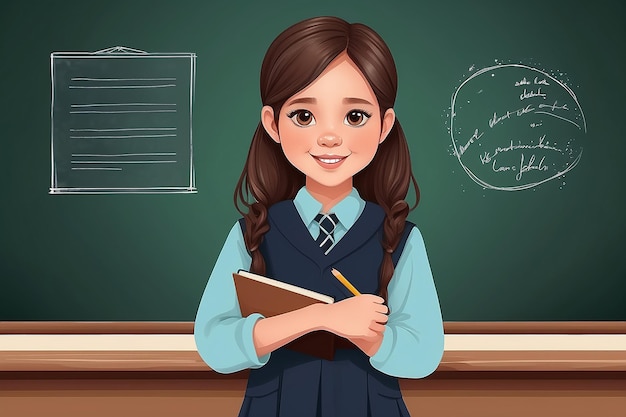 Niña escolar con diseño de ilustración vectorial en la pizarra