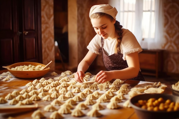 Una niña esculpe manti plato asiático IA generativa