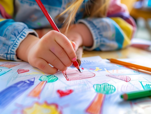 Una niña está dibujando un cuadro de flores en un pedazo de papel