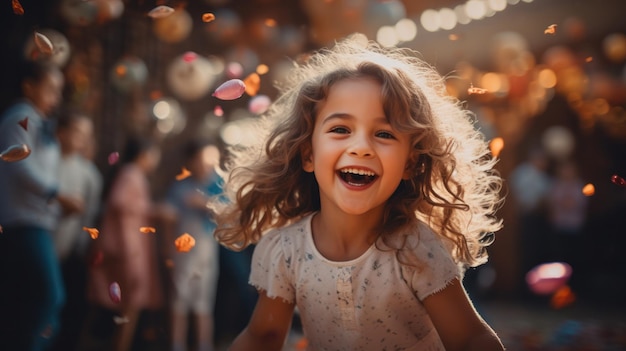 La niña está feliz en su cumpleaños.