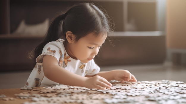 Una niña está jugando con un rompecabezas.