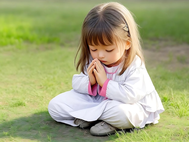 Una niña está rezando