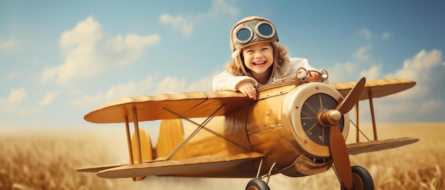 una niña está sentada encima de un avión