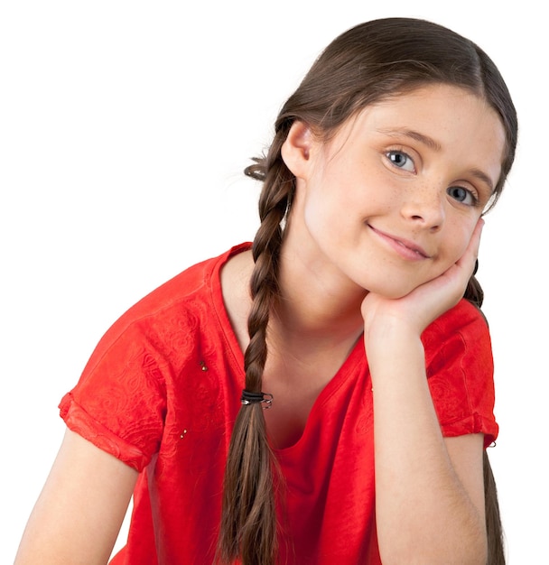 Niña estudiante aislada en blanco