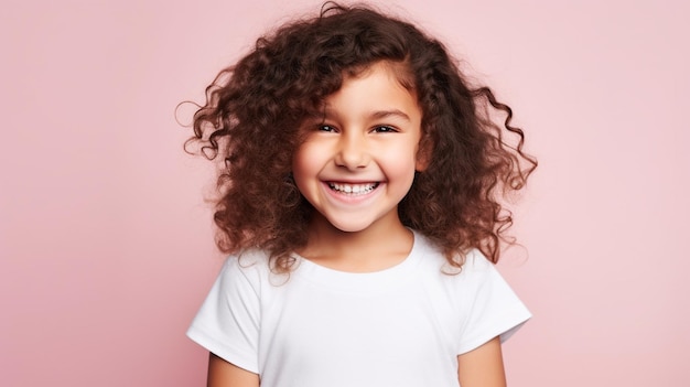 Niña feliz aislada en el fondo del estudio