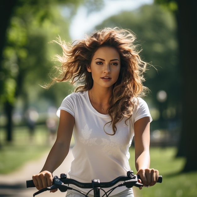 Una niña feliz andando en bicicleta