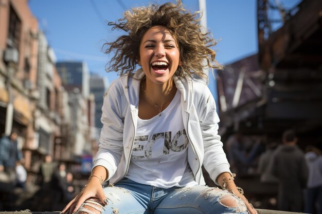 Foto niña feliz con auriculares