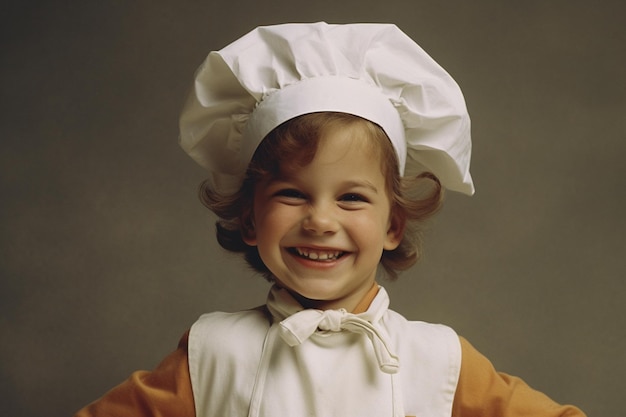 Foto niña feliz disfrazada de chef con ia generativa