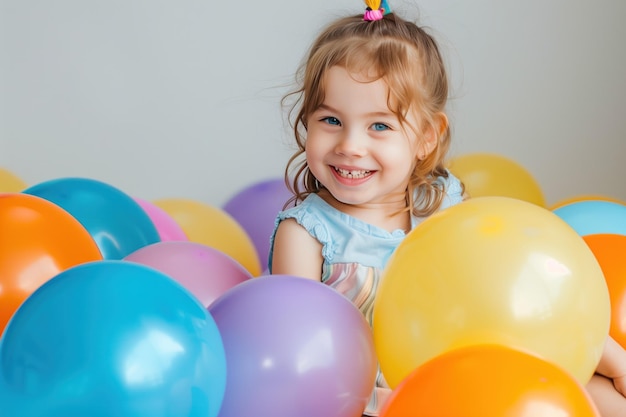 La niña feliz con los globos de IA generativa