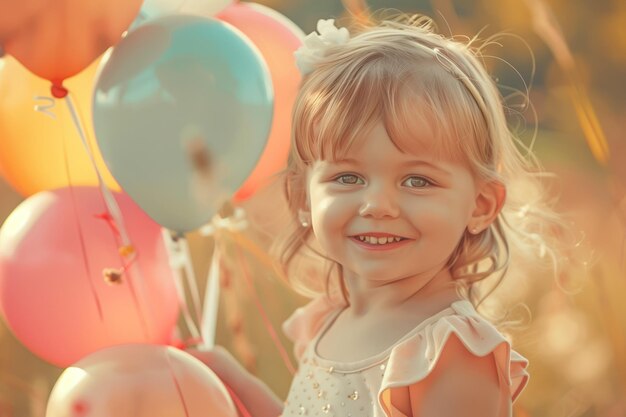 La niña feliz con los globos de IA generativa