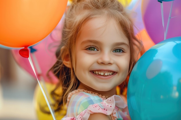 La niña feliz con los globos de IA generativa