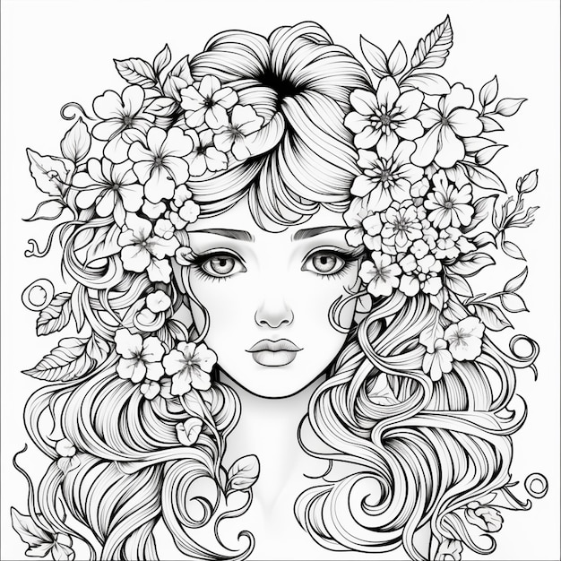 una niña con flores en el pelo y una corona de flores ai generativo