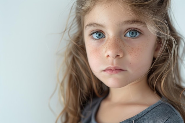 una niña con fondo blanco