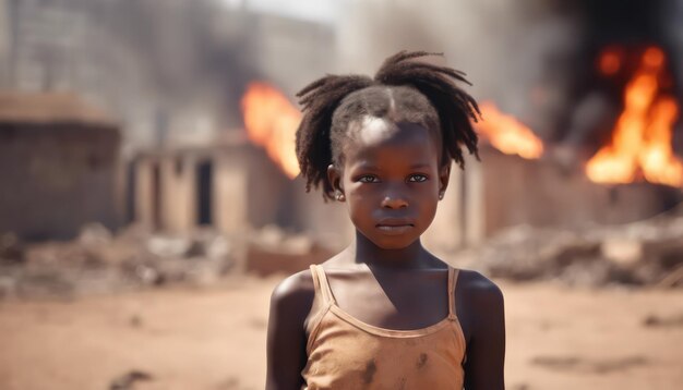 Niña frente al fuego ardiente