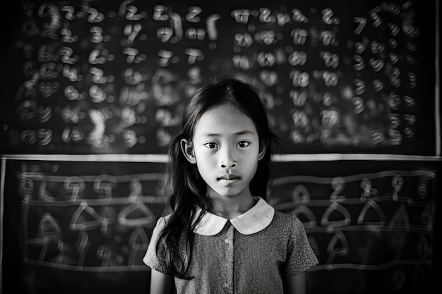 Niña frente a una pizarra