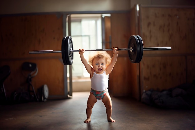 Foto una niña fuerte levantando pesas