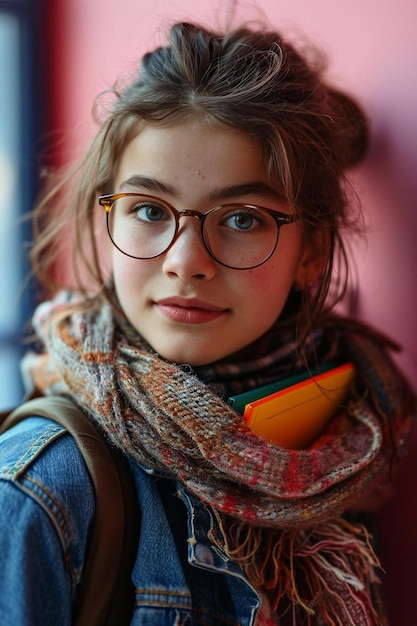 una niña con gafas y una bufanda