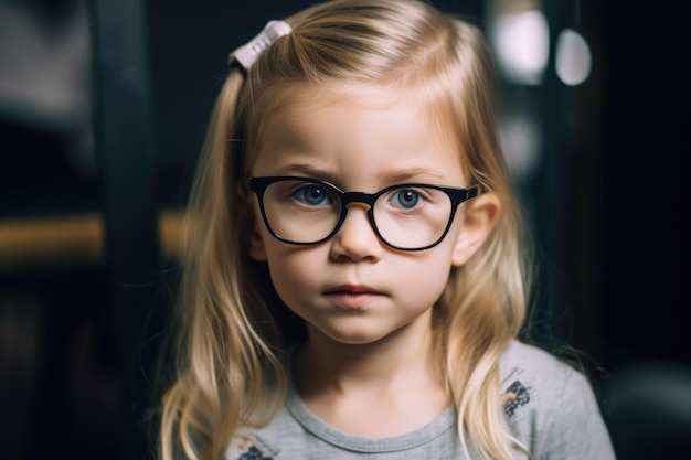 Una niña con gafas y mirando hacia otro lado de la cámara creada con ai generativo