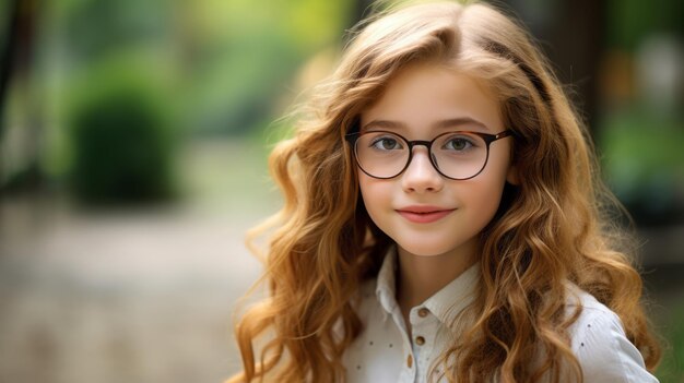 Una niña con gafas en el patio de la escuela IA generativa