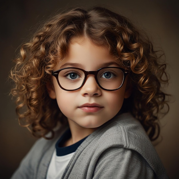 una niña con gafas y un suéter que dice la palabra en él