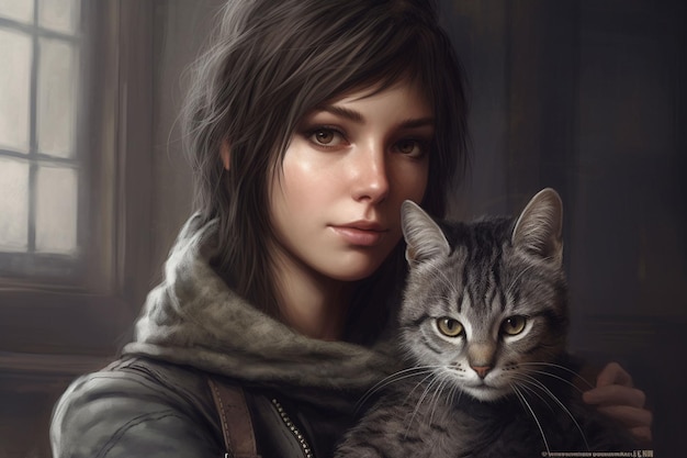 Una niña con un gato