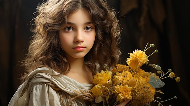 Foto niña con un girasol