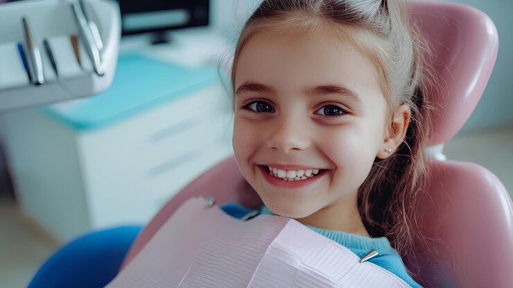 una niña con una gran sonrisa y una gran sonrasa en su cara