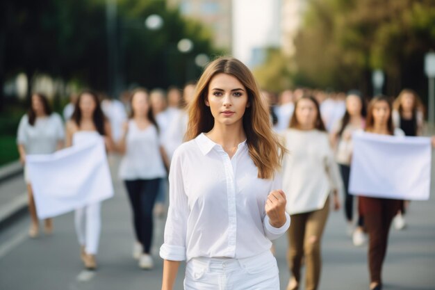 Niña con un grupo de mujeres manifestantes en la calle