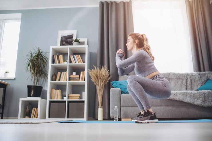 Niña haciendo ejercicios de abdominales en casa