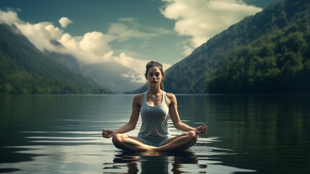 Niña haciendo yoga en el agua