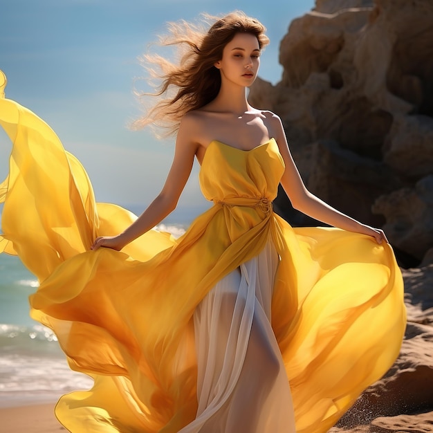 Niña hermosa y atractiva en un vestido romántico Ilustración de papel de pared HD 8K
