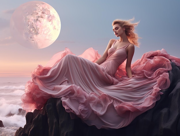 Foto niña hermosa y atractiva en un vestido romántico ilustración de papel de pared hd 8k