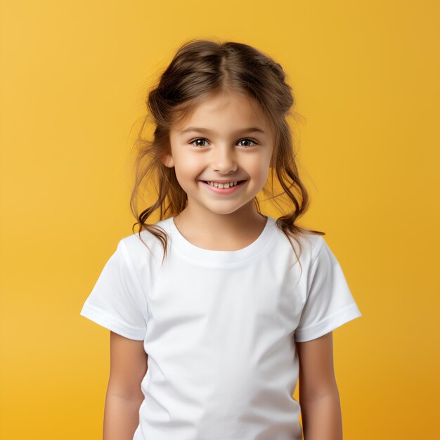 Una niña hermosa con una camiseta blanca en blanco