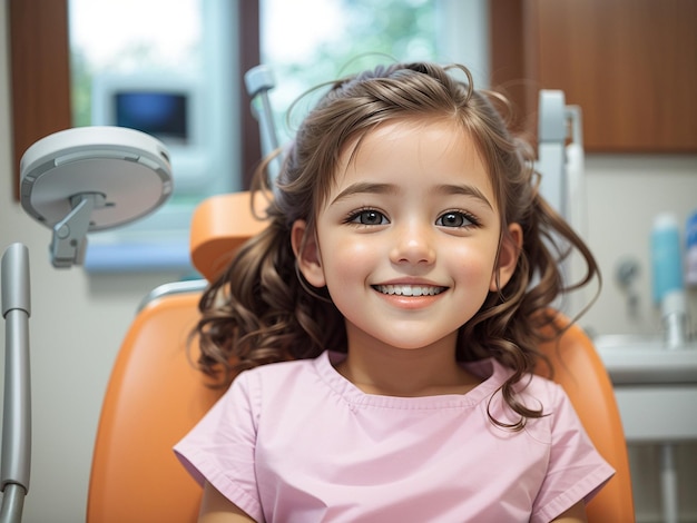 Niña hermosa en el dentista sonriendo