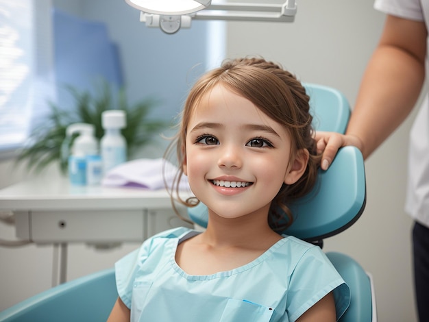 Niña hermosa en el dentista sonriendo