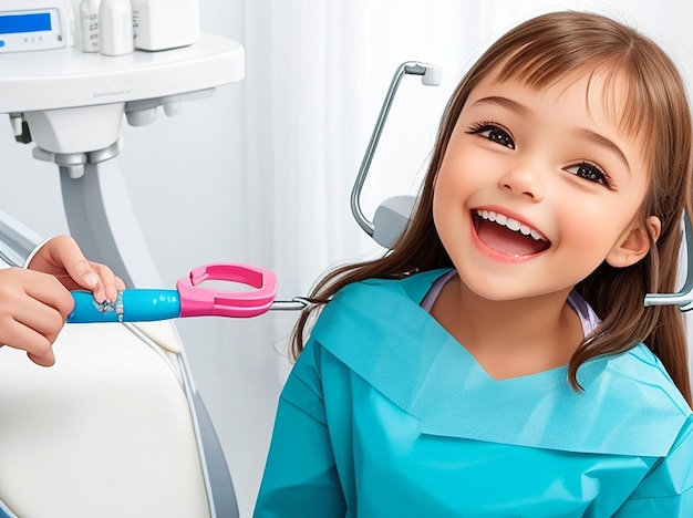 Niña hermosa en el dentista sonriendo