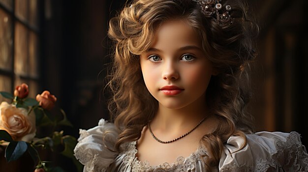 niña con un hermoso cabello rizado